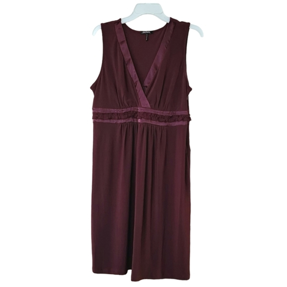 Y2K Daisy Fuentes Moda Burgundy Midi Dress Large Empire Waist Cocktail - Picture 2 of 7